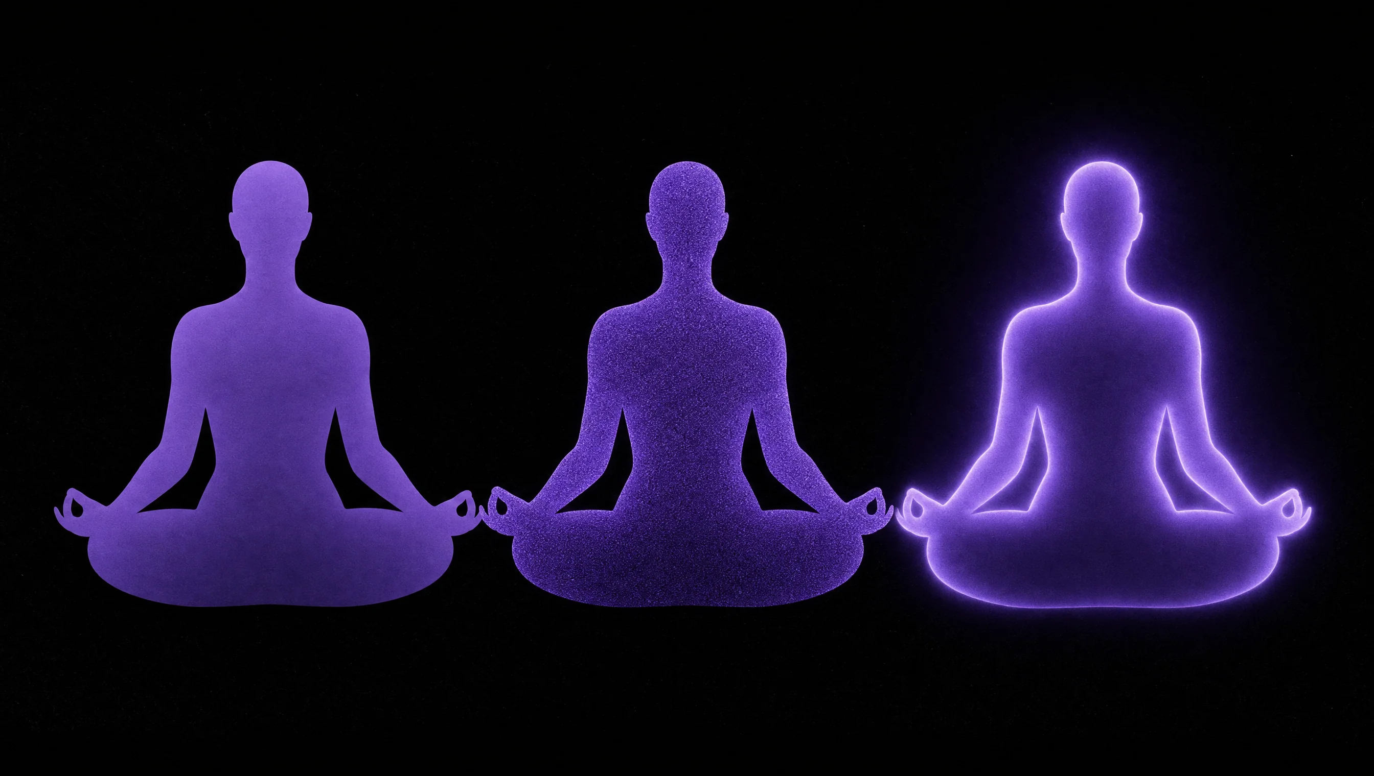 Three identical silhouettes side by side, each subtly differently treated, suggesting that identity persists while the surface rendering changes.